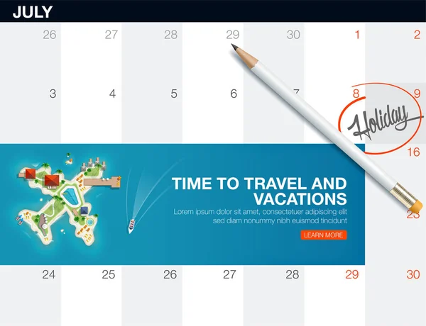 Felülnézete a formájában egy repülőgép a sziget. Kreatív koncepció utazás és vakáció banner. Nyaralás utazás. Utazás és a turizmus. kreatív utazási banner naptár. — Stock Vector