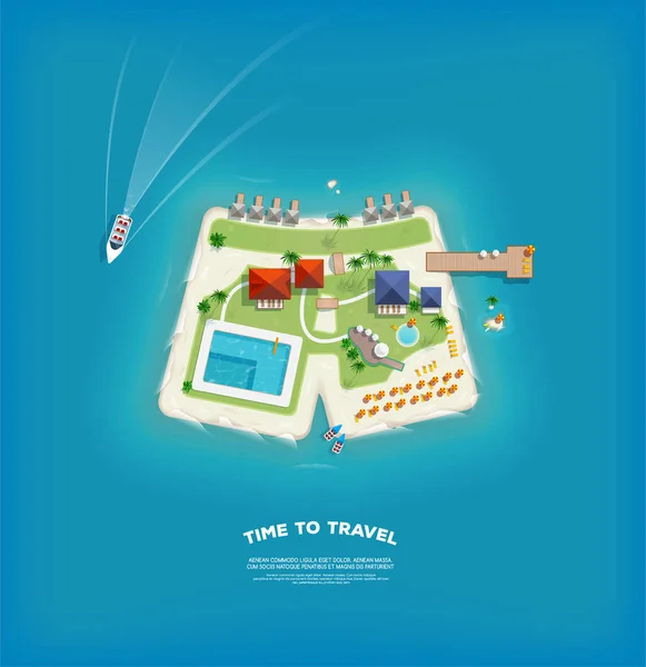 Felülnézete a sziget egy nadrág formájában. Ideje, hogy utazás és vakáció poszter. Nyaralás utazás. Utazás és turizmus. — Stock Vector