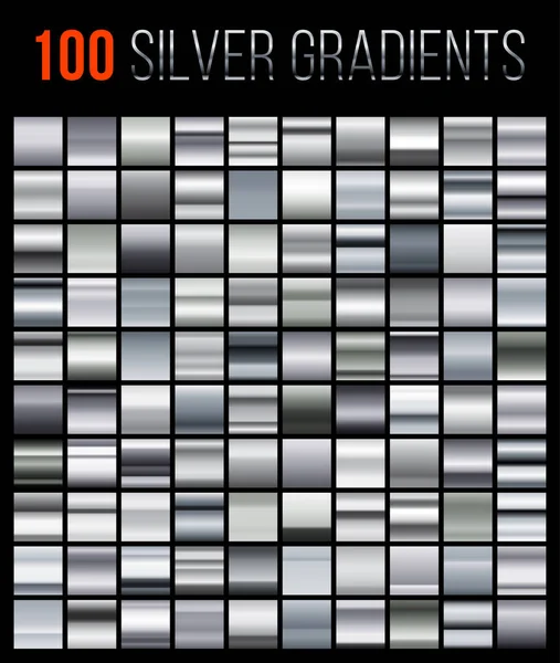 Stor samling silver gradient illustration. Vector stora uppsättning silver övertoningar. Metalliska rutor samling. Silver bakgrundsstruktur. — Stock vektor