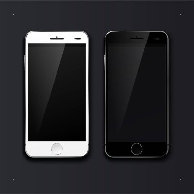 İki smartphone beyaz ve siyah. Siyah arka plan üzerine izole. Vektör çizim