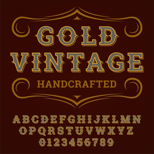 Gold Vintage Font. Old style - vintage script font. Vector typeface for labels and any type designs. Typeface. — Stock Vector