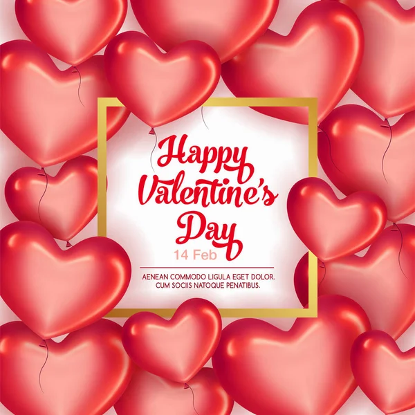 Tarjeta con marco y corazones rojos en el Día de San Valentín. Sé mi concepto de tarjeta de San Valentín. Espacio vacío para tu texto. Ilustración vectorial . — Vector de stock