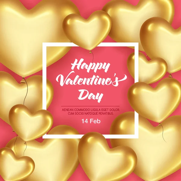 Tarjeta con marco y corazones de oro en el Día de San Valentín. Sé mi concepto de tarjeta de San Valentín. Espacio vacío para tu texto. Ilustración vectorial . — Vector de stock