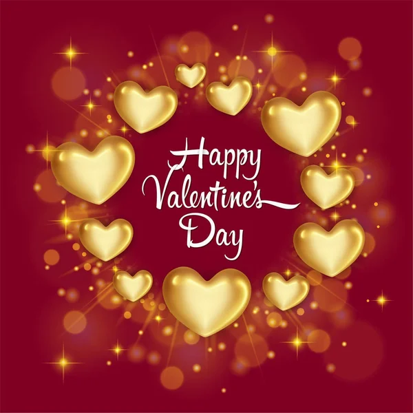 Elegante tarjeta de felicitación con brillantes corazones dorados. Feliz día de San Valentín. Ilustración vectorial — Archivo Imágenes Vectoriales