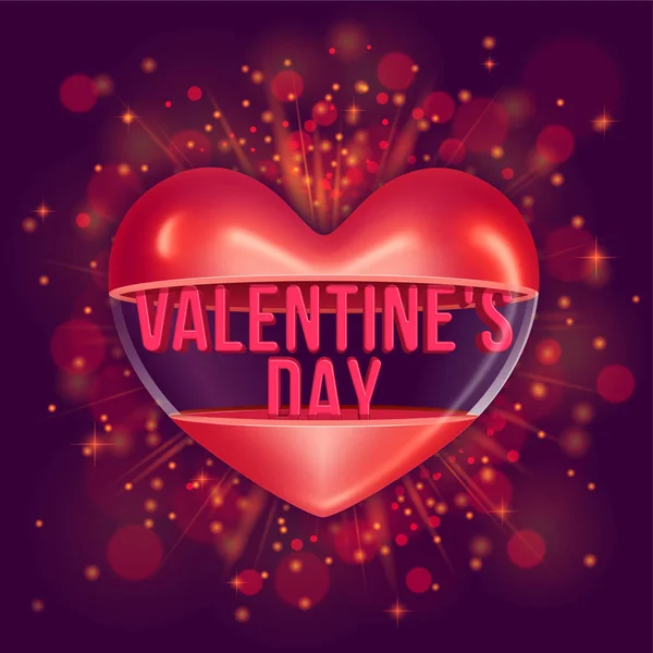 Tarjeta de felicitación con corazón rojo brillante. Feliz día de San Valentín. Ilustración vectorial — Vector de stock