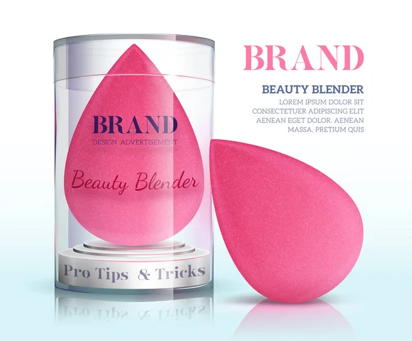 Vektör makyaj - sünger plastik kap beyaz arka plan üzerinde izole içinde. Güzellik blender tasarım, satış veya reklam için. Vektör Eps 10