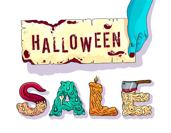 Vente Halloween. Bannière avec lettrage. Vente et rabais ! Illustration vectorielle — Image vectorielle