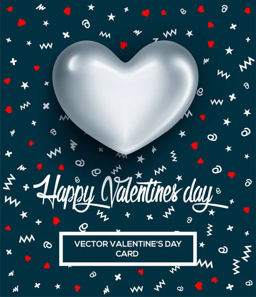 Joyeux Valentines carte de vœux ou affiche avec coeur argenté brillant. Joyeuse Saint-Valentin. Illustration vectorielle — Image vectorielle