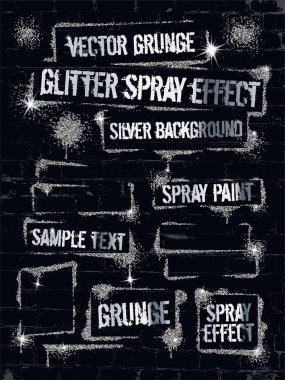 Çeşitli tuğla duvar grafiti sprey boya parıltı. Çerçeve gümüş sparkles konfeti ile veya glitter jel boya gibi. Parlatıcı sprey grunge arka plan.