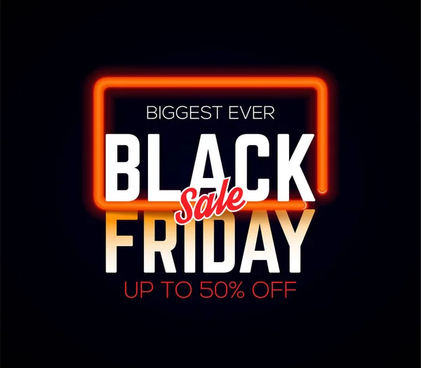 Karanlık afiş neon ışık çerçeve ile Black Friday Satılık. Satış ve indirim. Mevsimlik teklif için reklam kavramı. Vektör çizim. — Stok Vektör