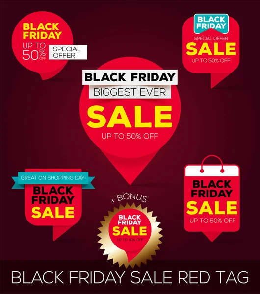 Big set Black Friday Sale Tag de desconto em cores vermelhas. Banner Black Friday. A maior venda de sempre. Ponteiro de venda e desconto. Ilustração vetorial . —  Vetores de Stock