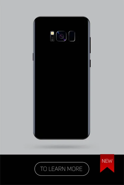 Smartphone vettoriale, nuova versione del moderno telefono cellulare su colore nero isolato su sfondo grigio, lato posteriore, telefono illustrazione realistico . — Vettoriale Stock