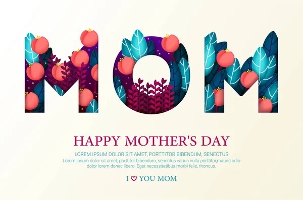 Bonne carte de vœux de la fête des mères avec des fleurs et des feuilles. Illustration vectorielle. design pour flyer, carte, invitation. Je t'aime, maman. . — Image vectorielle