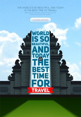 Vektör poster Hindu tapınağı Pura Besakih ile. Bali. Endonezya, seyahat için en iyi zaman
