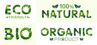 Eco, Bio, doğal ve organik yazı şablonu, origami kavramı ve ekoloji fikir. Vektör çizim