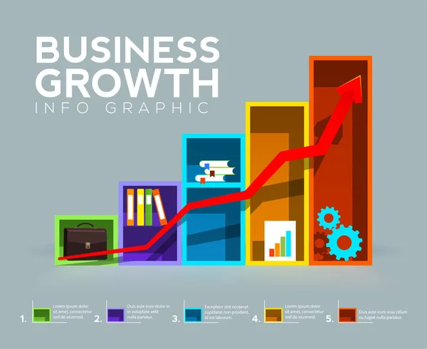 Diagramme à barres avec flèche. On dirait des étagères de bureau. et le concept de croissance des entreprises. Infos entreprise graphique. Illustration vectorielle — Image vectorielle