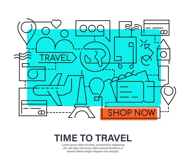 Design de banner criativo moderno em estilo esboço para ofertas de viagens on-line. Faz uma visita guiada. Ilustração de estilo Doodle para site, banners ou materiais impressos. Viagens e turismo conceito . — Vetor de Stock