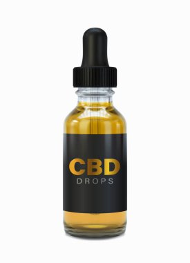 Siyah şapkalı ve yumuşak kauçuk damlalı gerçekçi bir şişe. Bitkisel alternatif tıp konsepti için vektör cam şişe, cbd yağı, ilaç veya parfüm endüstrisi. Sıvı rengi değiştirmek kolay