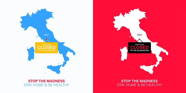 Italia Mappa Silhouette Con Targa Appesa Chiuso Quarantena Coronavirus Italia — Vettoriale Stock