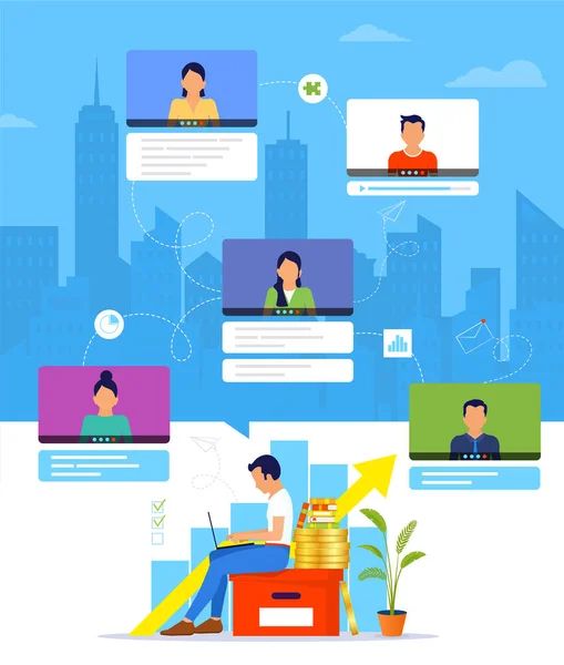 Organisation Eines Workflows Oder Einer Schulung Über Das Internet Junger — Stockvektor