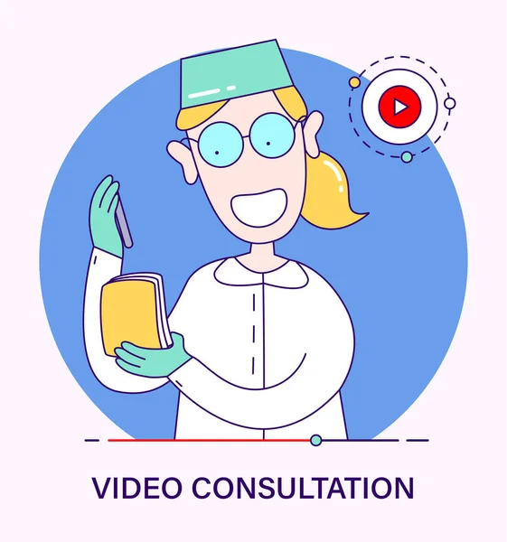 Doctor Científico Consejos Vídeo Remoto Concepto Video Consultas Transmisiones Línea — Archivo Imágenes Vectoriales