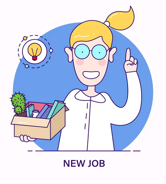 Neues Jobangebot Konzept Flachen Cartoon Stil Erfolgreiche Lächelnde Frau Mit — Stockvektor