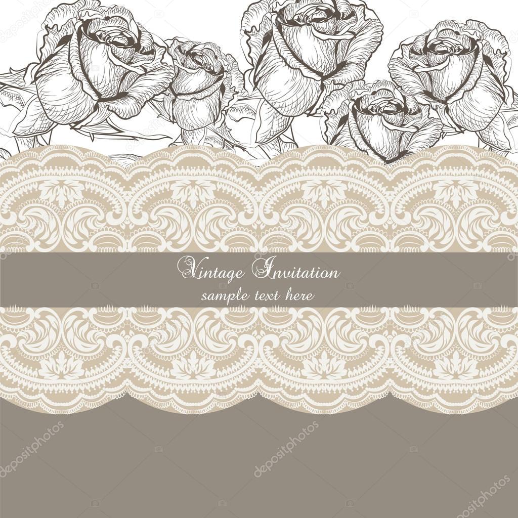 Vintage Roses and lace Invitation card