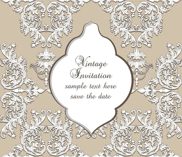 Vintage Damask Baroque Invitation Card with ornamented floral pattern — Stock Vector