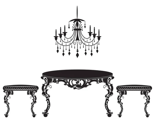Ensemble de meubles décorés de luxe baroque vintage — Image vectorielle