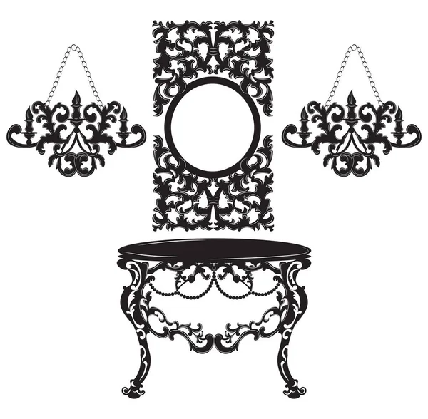 Set de tocador y espejo barroco vintage — Vector de stock