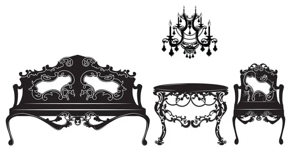 Ensemble de canapés et fauteuils baroque vintage — Image vectorielle