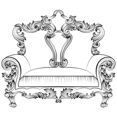 Enfes muhteşem imparatorluk Barok koltuk kazınmış. Vektör Fransız lüks zengin karmaşık yapısı süslü. Royal Victoria tarzı dekor