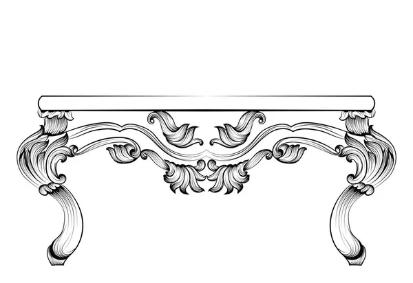 Mesa barroca rica. Luxo francês entalhado ornamentos decorados móveis. Vetor estilo real vitoriano — Vetor de Stock