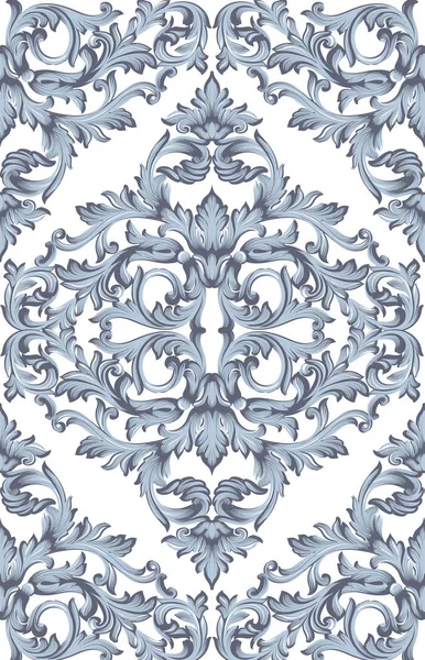 Vintage Barok damasko çiçek desenli acanthus imparatorluk tarzı. Vektör dekor arka plan. Lüks klasik süsleme. Royal Victoria doku duvar kağıdı, tekstil, kumaş. Mavi renk