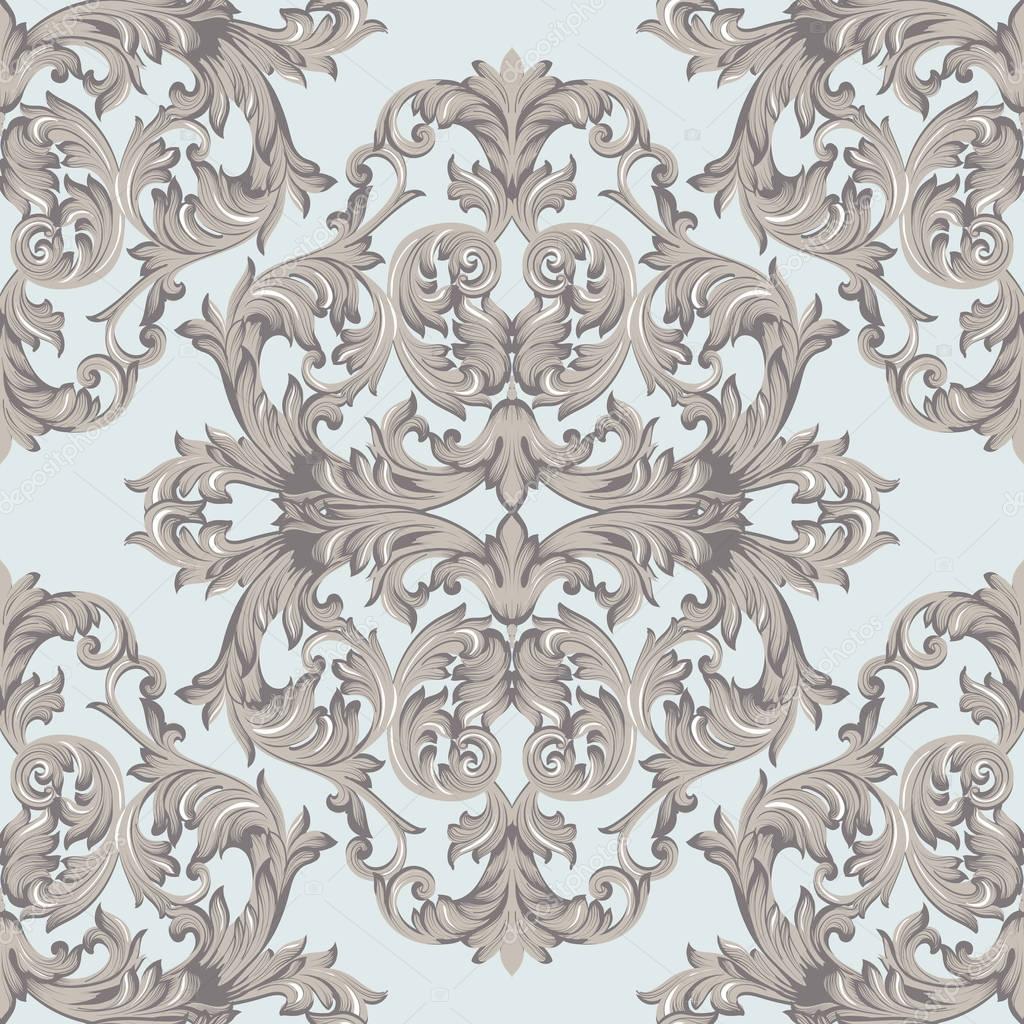 Vintage Baroque damask floral pattern acanthus Imperial style. Vector decor background. Luxury Classic ornament. Royal Victorian texture for wallpapers, textile, fabric. Beige color