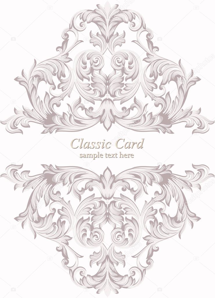 Vintage Baroque Invitation card Imperial style. Vector decor background. Luxury Delicate Classic ornament. Royal Victorian floral for birthday, wedding, textile print, wallpaper, wrapping