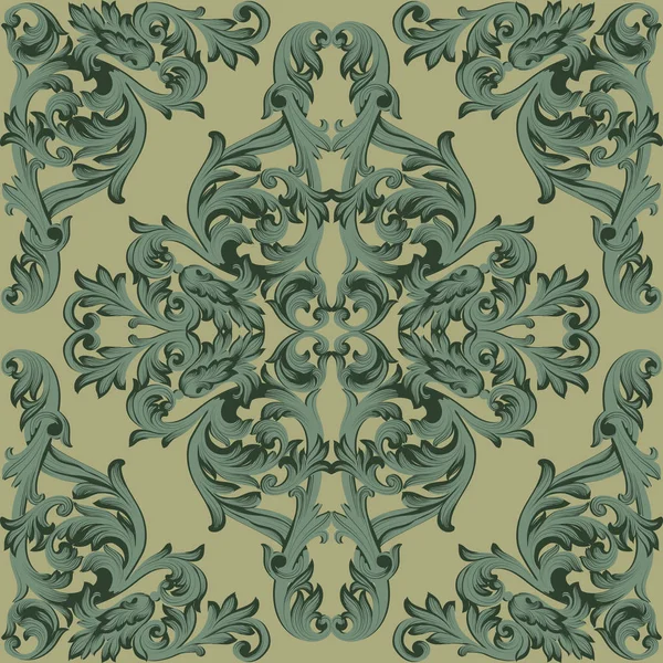 Vintage Baroque damask floral pattern acanthus Imperial style. Vector decor background. Luxury Classic ornament. Royal Victorian texture for wallpapers, textile, fabric. Green color — Stock Vector