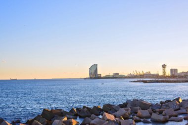 Barcelona Beach at sunset Platja Nova Icaria or Barceloneta