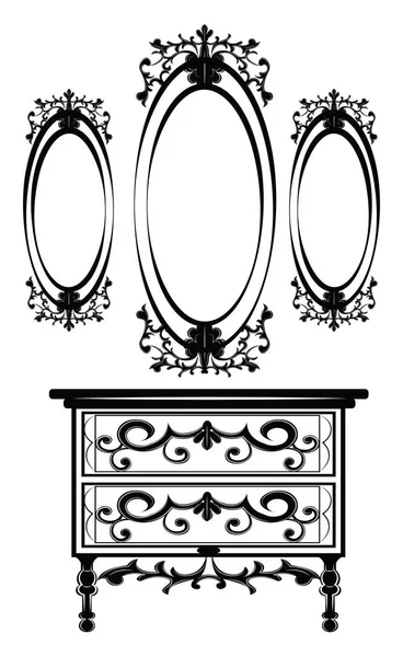 Mesa de vestir imperial barroco vintage e espelho — Vetor de Stock