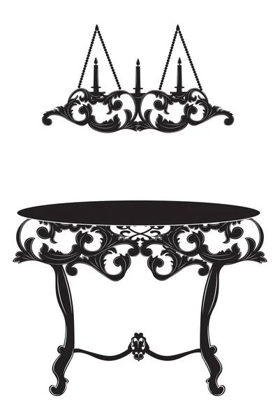 Reich barocke Kommode Tisch und Lampe — Stockvektor