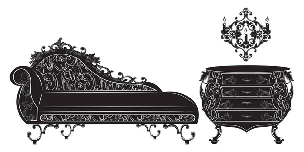 Colección de muebles barrocos ricos — Vector de stock