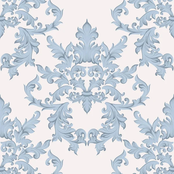 Винтажный барокко Дамаск цветочный узор acanthus Императорский стиль. Векторный декор фона. Роскошное классическое украшение. Королевская викторианская текстура для обоев, текстиля, ткани. Синий цвет — стоковый вектор