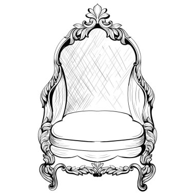 Enfes muhteşem imparatorluk Barok koltukta lüks kumaş süsleme. Fransız lüks zengin karmaşık yapısı vektör. Royal Victoria tarzı dekor