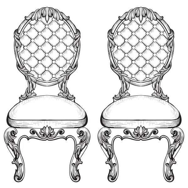 Squisite favolose sedie barocche imperiali in lussuoso ornamento in tessuto. Vettoriale francese Lusso ricca struttura intricata. Decorazione vittoriana in stile reale — Vettoriale Stock