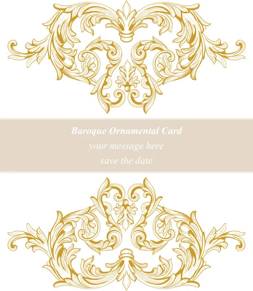 Vintage Baroque Invitation card Imperial style. Vector decor background. Luxury golden ornament. Royal Victorian floral for birthday, wedding, textile print, wallpaper, wrapping — Stock Vector