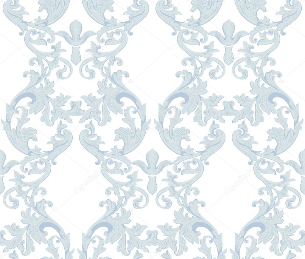Vintage Baroque damask floral pattern acanthus Imperial style. Vector decor background. Luxury Classic ornament. Royal Victorian texture for wallpapers, textile, fabric. Blue color
