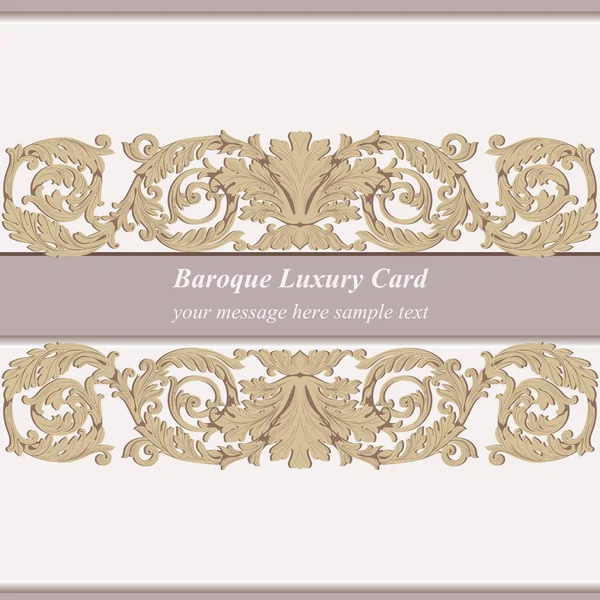 Vintage Baroque Invitation card Imperial style. Vector decor background. Luxury golden ornament. Royal Victorian floral for birthday, wedding, textile print, wallpaper, wrapping. Pink rose quartz — Stock Vector