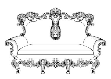 Enfes muhteşem imparatorluk Barok kanepeye kazınmış. Vektör Fransız lüks zengin karmaşık yapısı süslü. Royal Victoria tarzı dekor