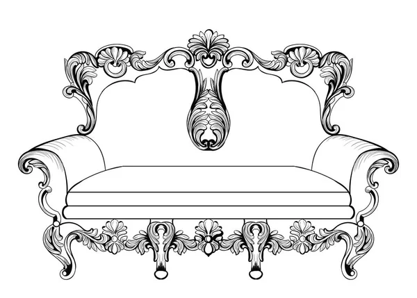 Sofá barroco imperial fabuloso requintado gravado. Vector francês Luxury estrutura ornamentada rico intrincado. Decoração estilo real vitoriano —  Vetores de Stock