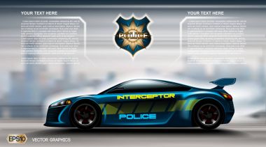 Gerçekçi polis araba fütüristik konsept Infographic. Kentsel şehir arka plan. Online taksi Mobile App, taksi rezervasyon, harita navigasyon e-ticaret iş kavramı. Dijital vektör